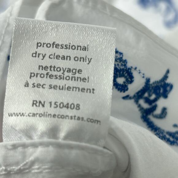 Caroline Constas Miranda Dress Embroidered Ruffle Plunge Neck White Blue Size M - Picture 9 of 10